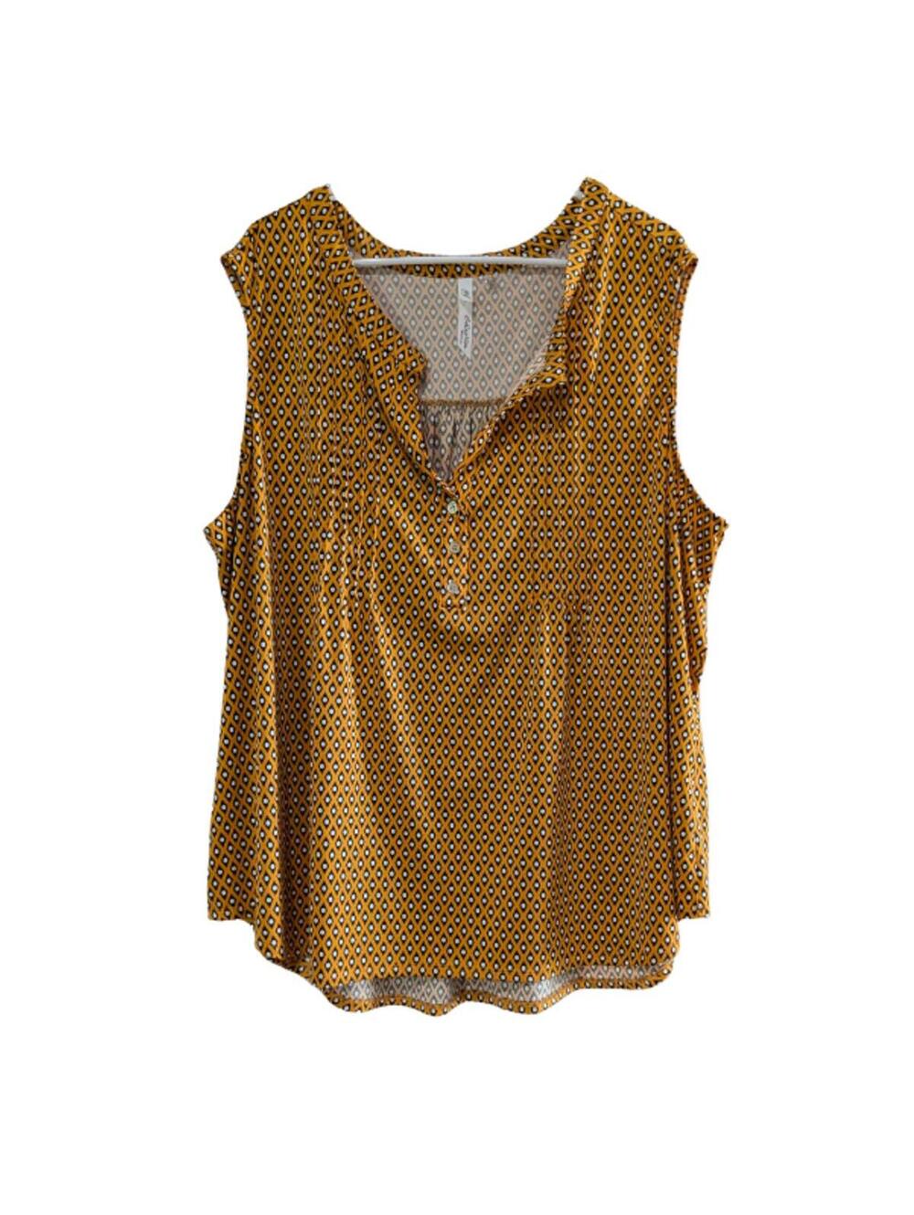 NY Collection Women's Sleeveless Knit Y-Neck Top, Gold Black, Plus Size 3X